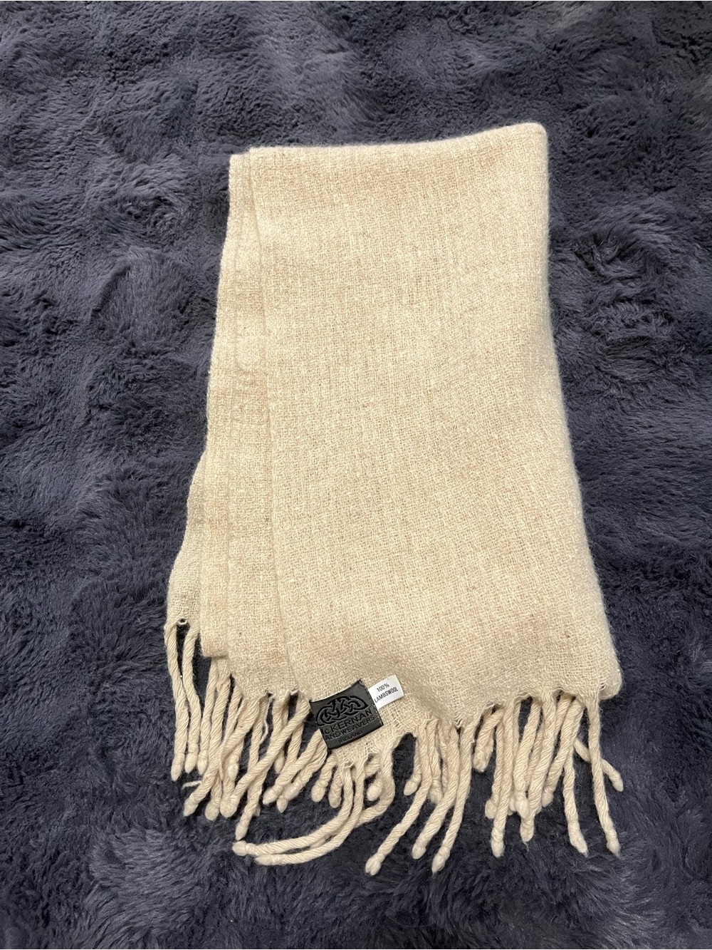 Vtg McKernan Handweavers Ireland 100% Lambswool Scarf Cream Fringed Authentic